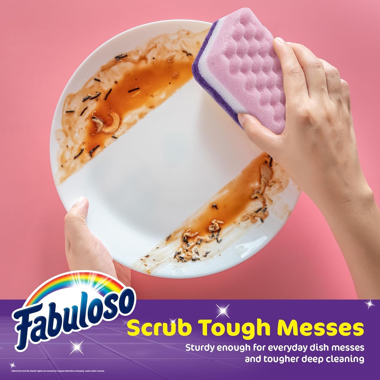 Scratch-Kitchen Dish Sponges, Purple Cellulose Scrubber Sponge with Scouring Pad