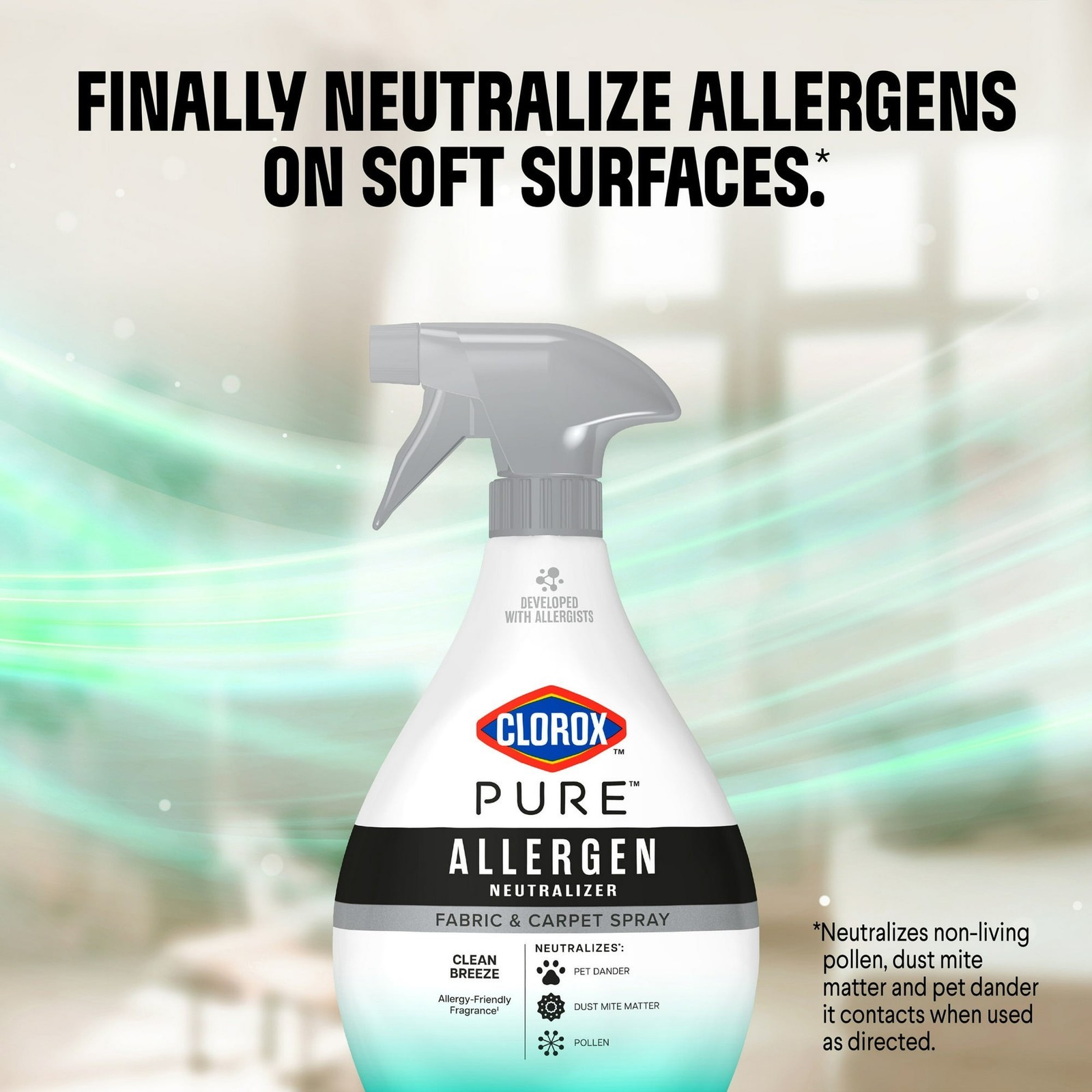 (2) PURE Allergen Neutralizer Fabric and Carpet Spray, Clean Breeze, 26 fl oz
