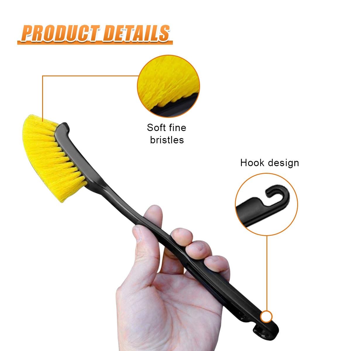 Car Wheel Cleaning Brush, 12” Hard Bristle Auto Tire Gap Scrub Brush with Lo…