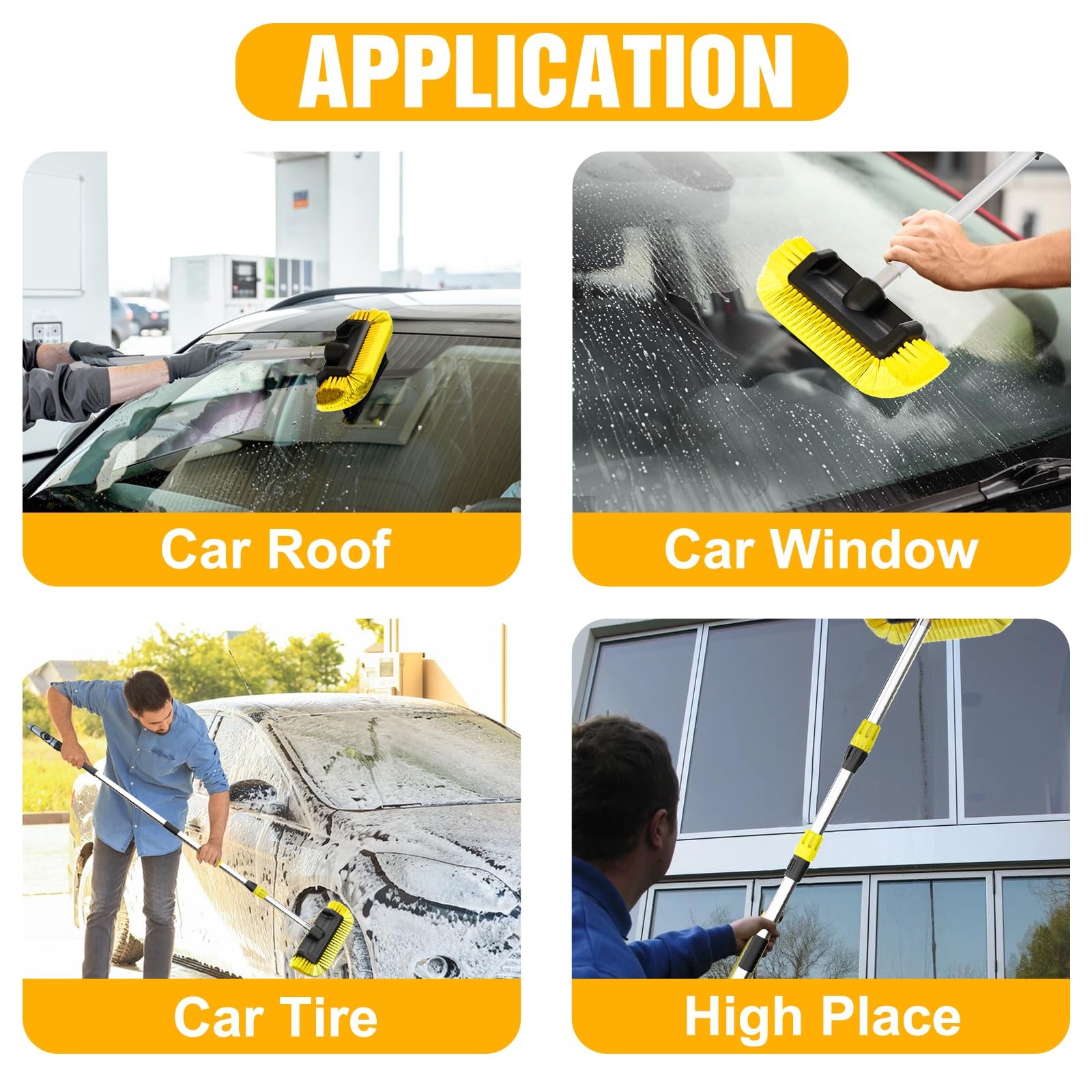 12FT Car Wash Brush with Long Handle, Soft Bristles & Soap Dispenser