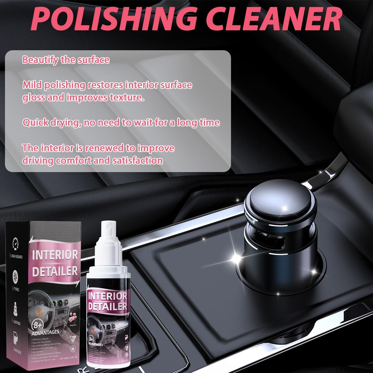 2PCS Polishing Cleaner, Car Interior Cleaner Spray, Total Vehicle Interior Detai