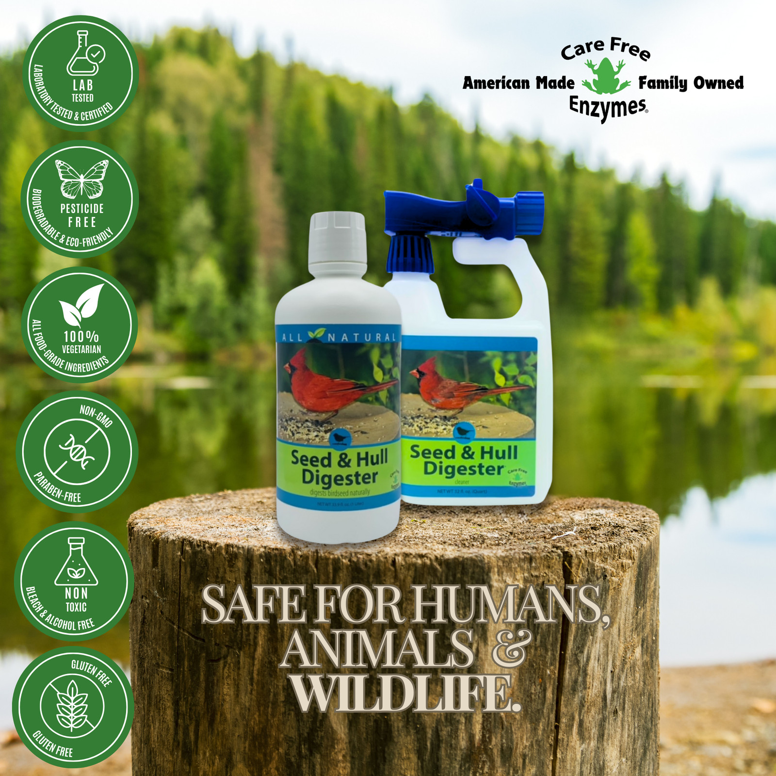 Bird Seed Hull & Waste Digester | Natural Cleaner for Under Feeders | 32 oz & 33