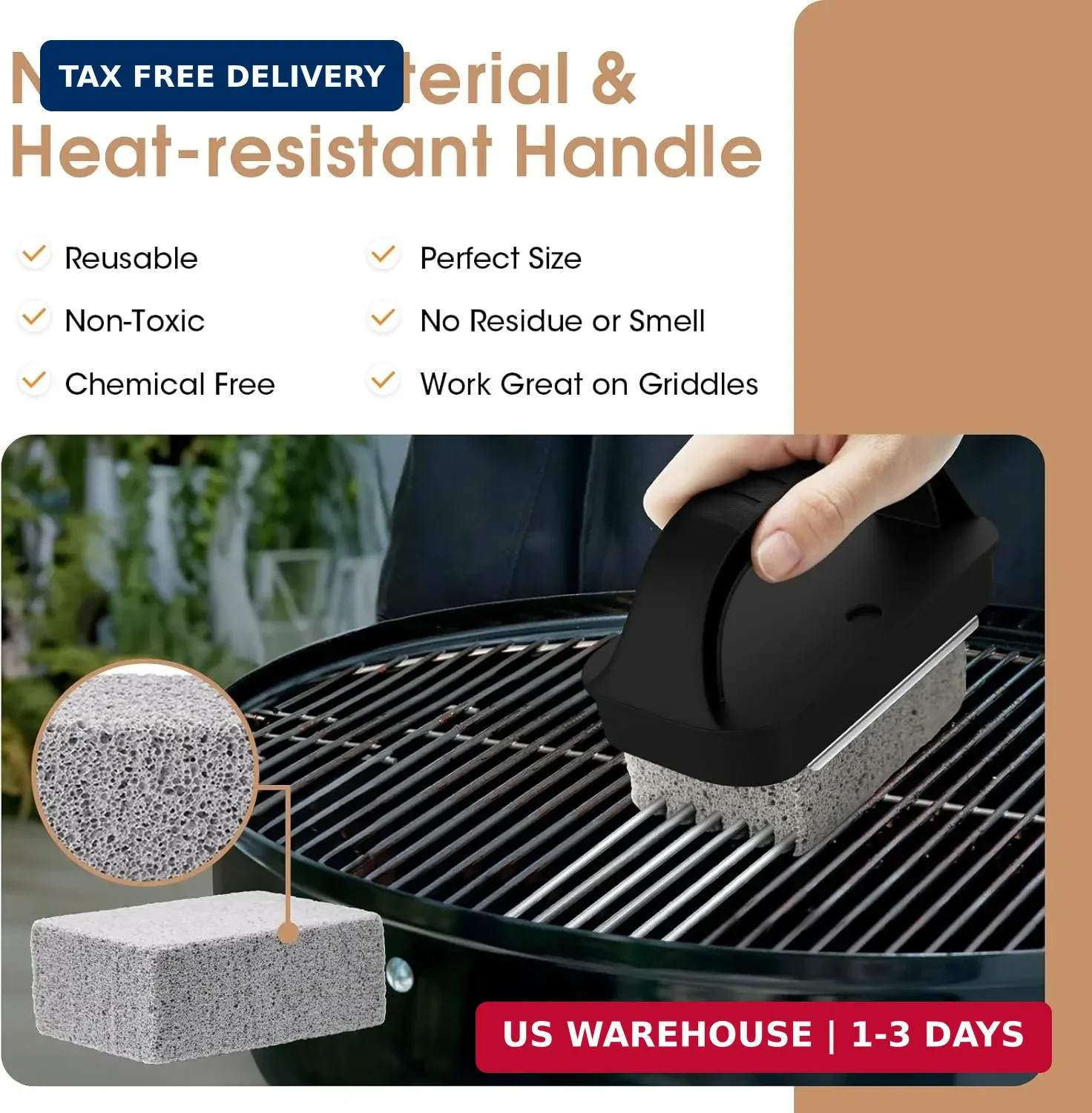 AWEASROY Heavy Duty Grill Cleaner, Grill Cleaning Bricks with Handle, Pumice Gri