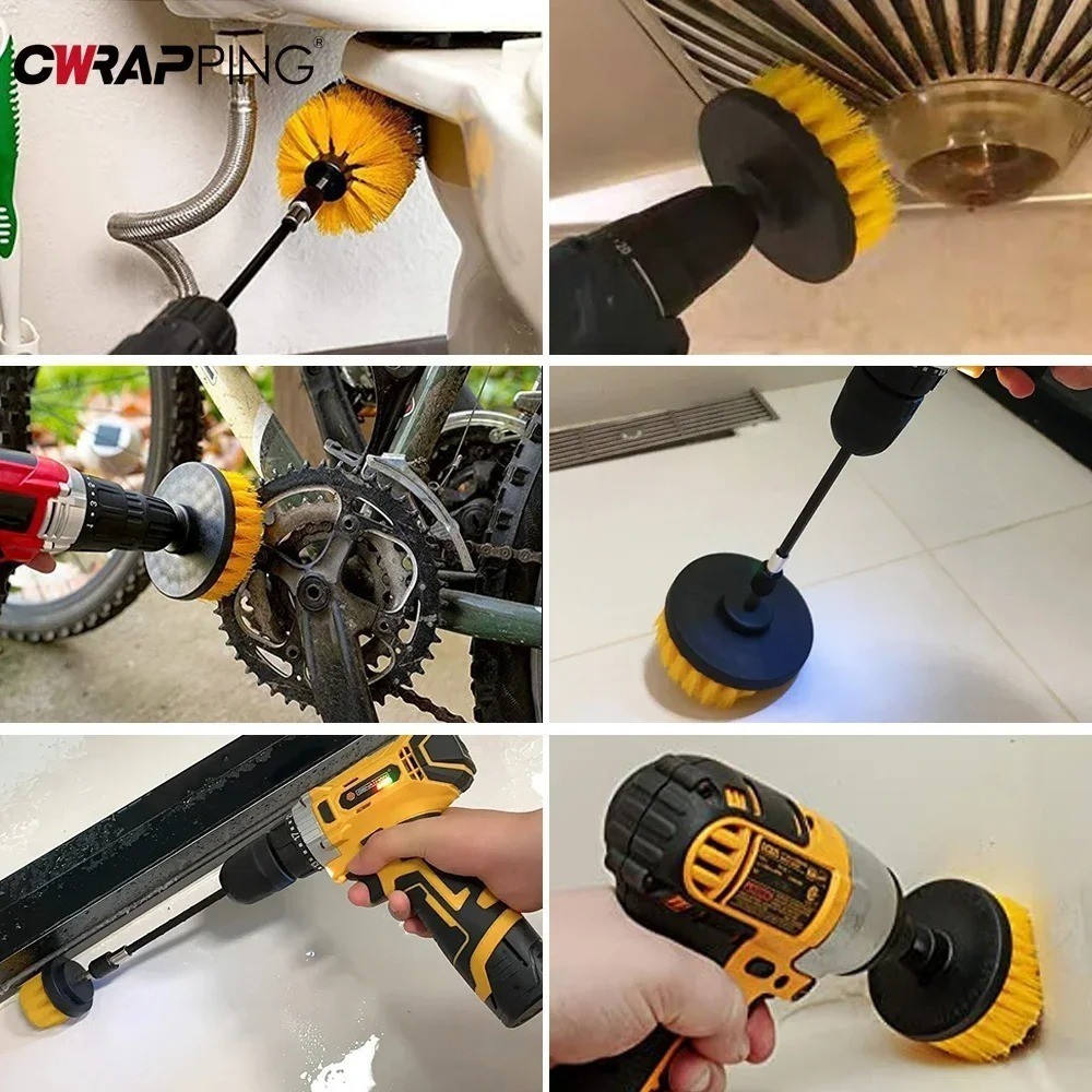 7Pcs Drill Brush Attachment Set Power Scrubber Cleaning Kit Carpet Glass Tile