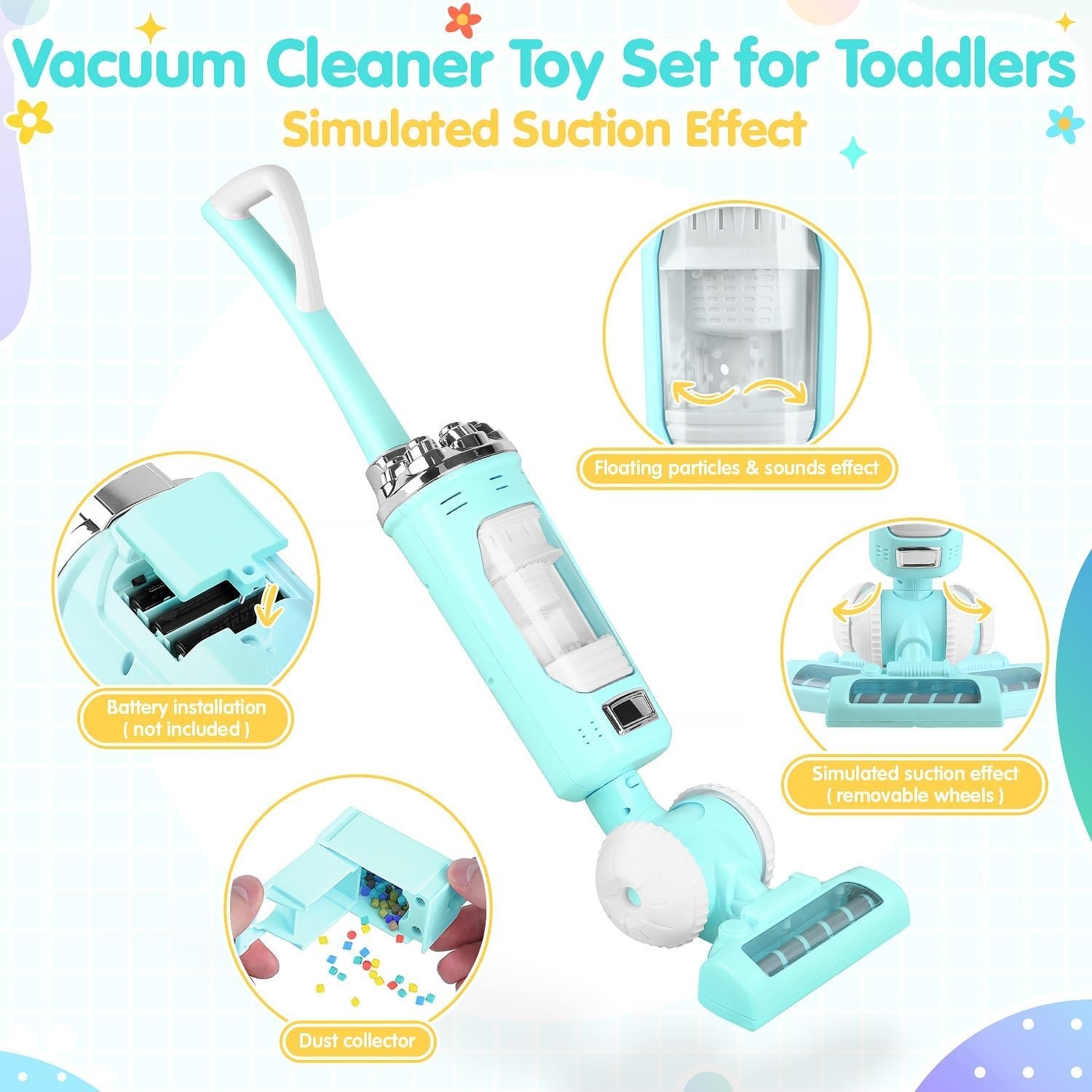 Kids Vacuum Cleaner Toy Set for Toddlers, 2PCS Pretend Role Household