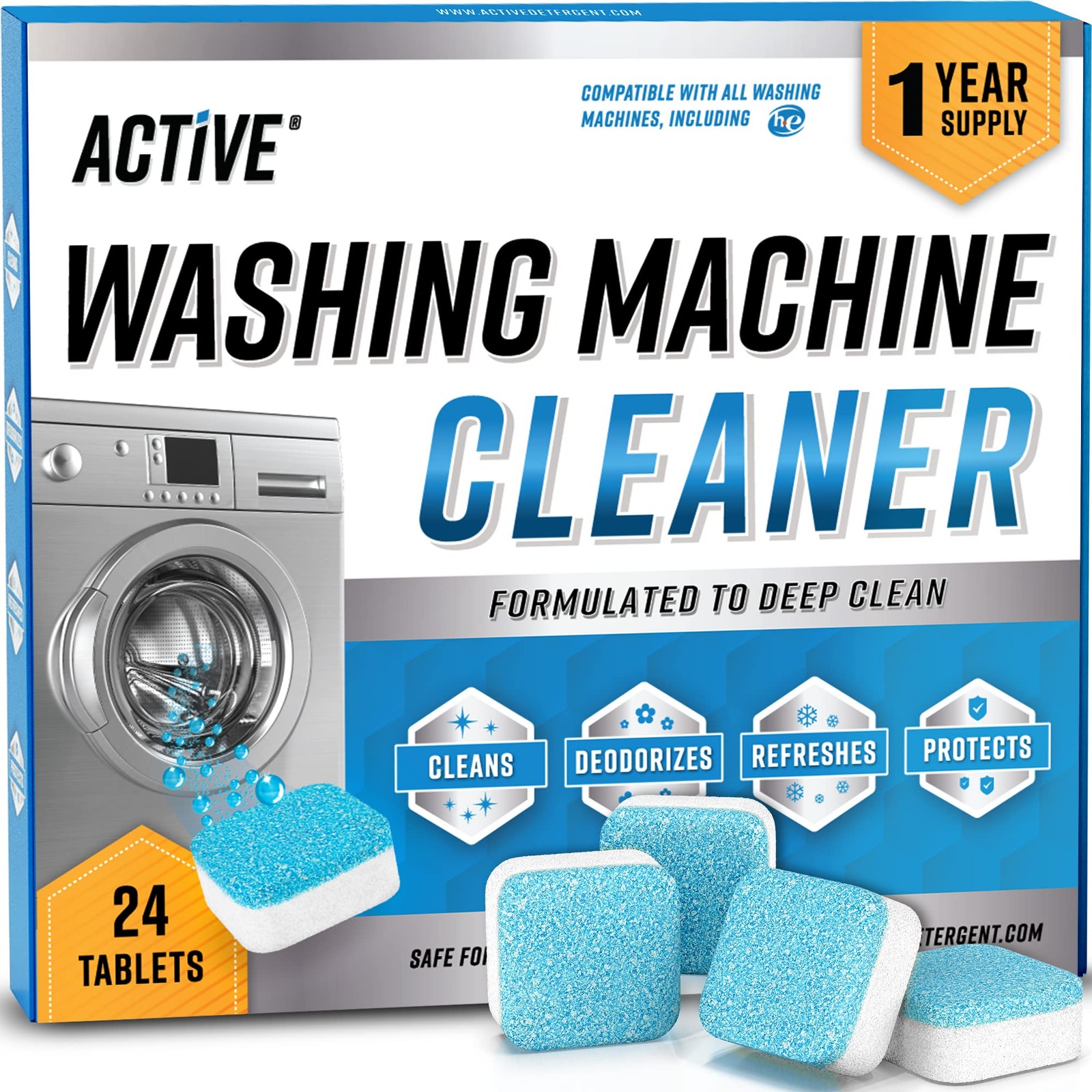 Washing Machine Cleaner Descaler 24 Pack – 1 Count (Pack of 24), Blue/White
