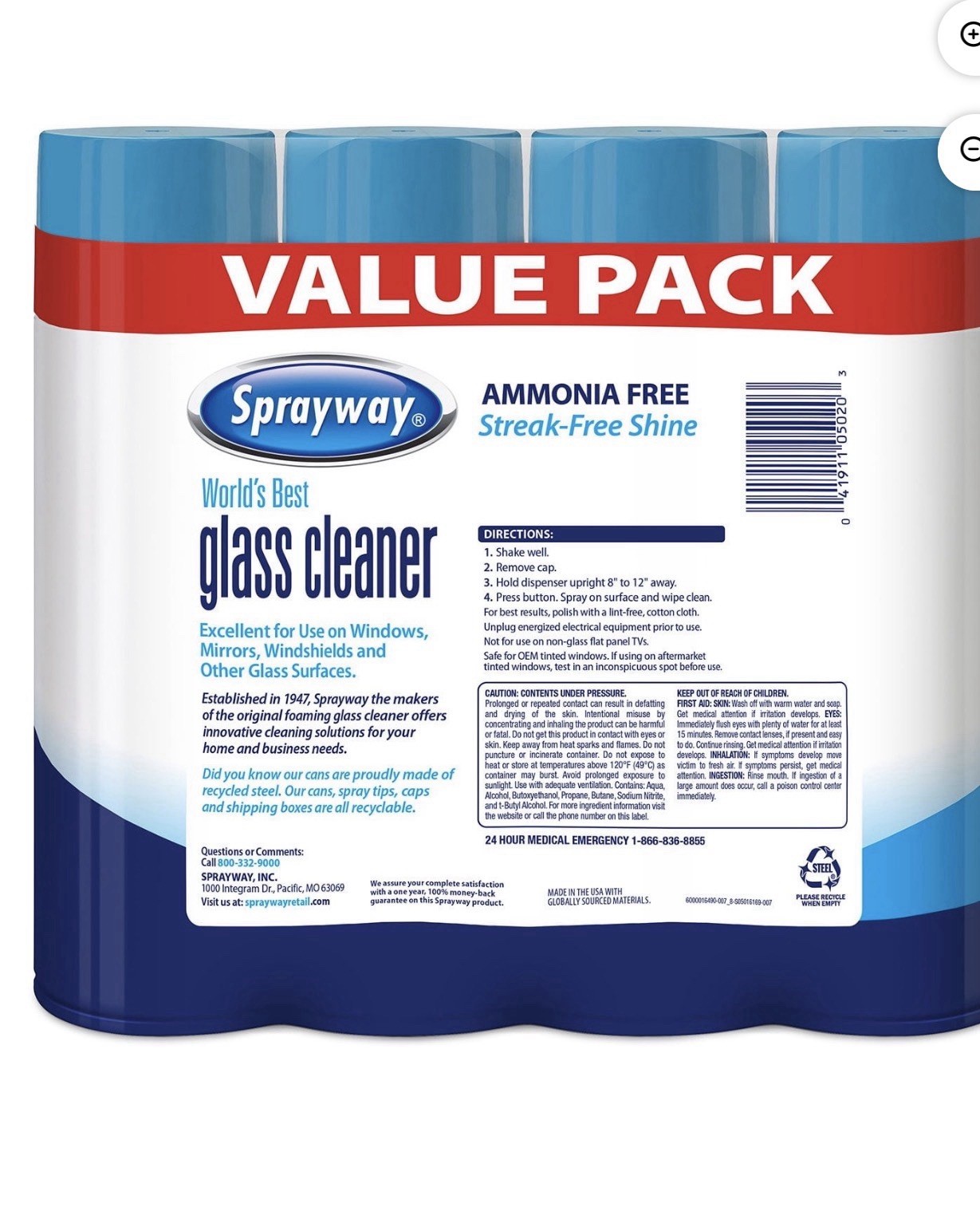 Sprayway SW050CLUB Glass Cleaner – 4 Pack
