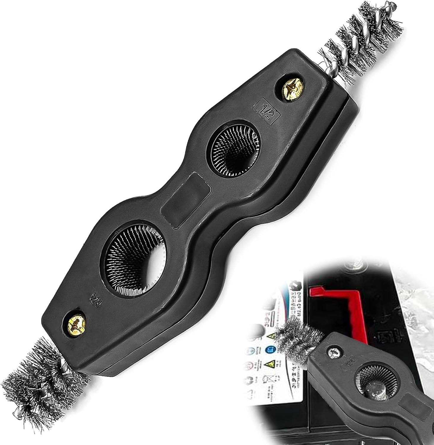 4 in 1 Car Battery Cleaning Brush, Anti-Corrosion Battery Termina Color: Black
