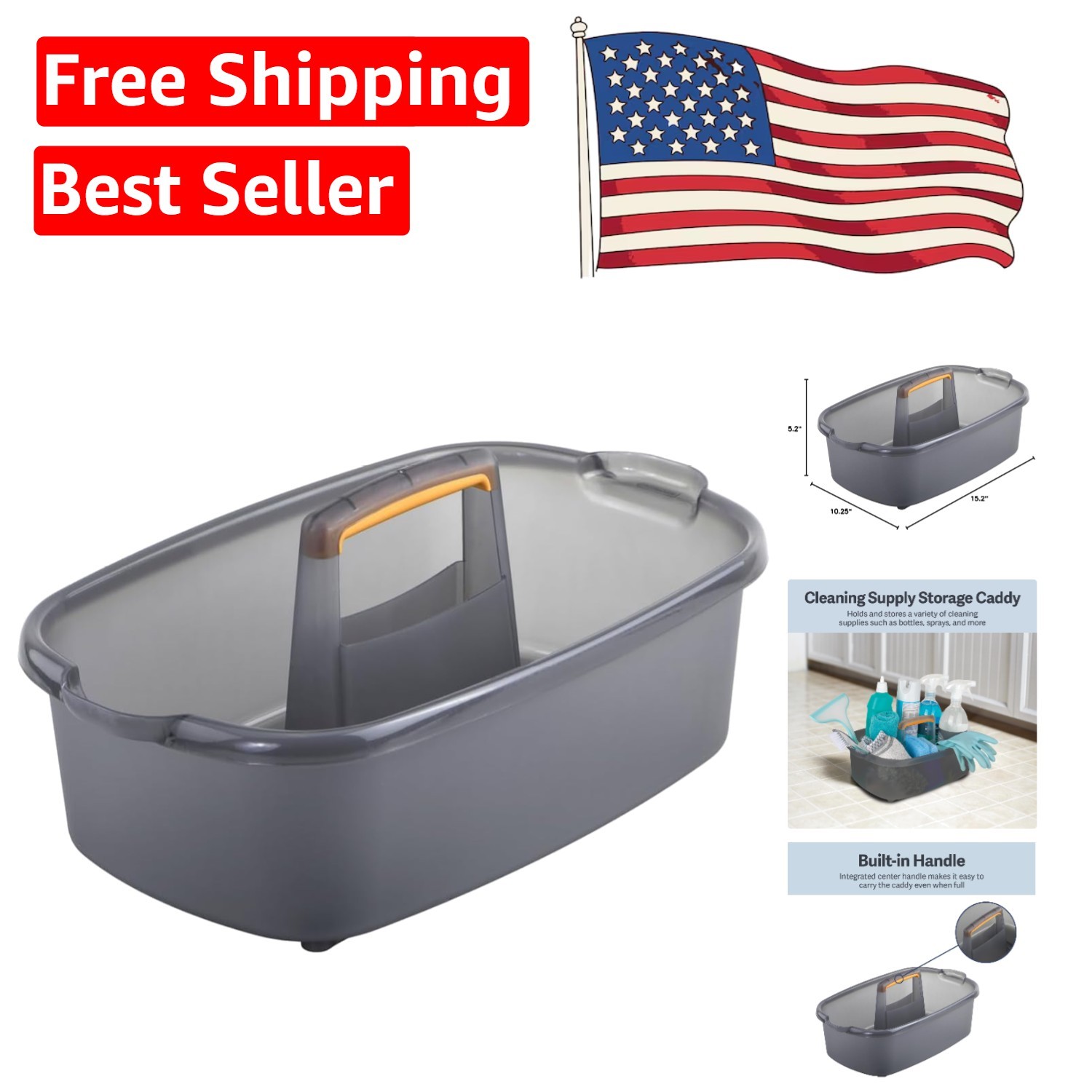 Compact 1.85-Gallon Cleaning Caddy with Orange Handle – Stylish & Practical