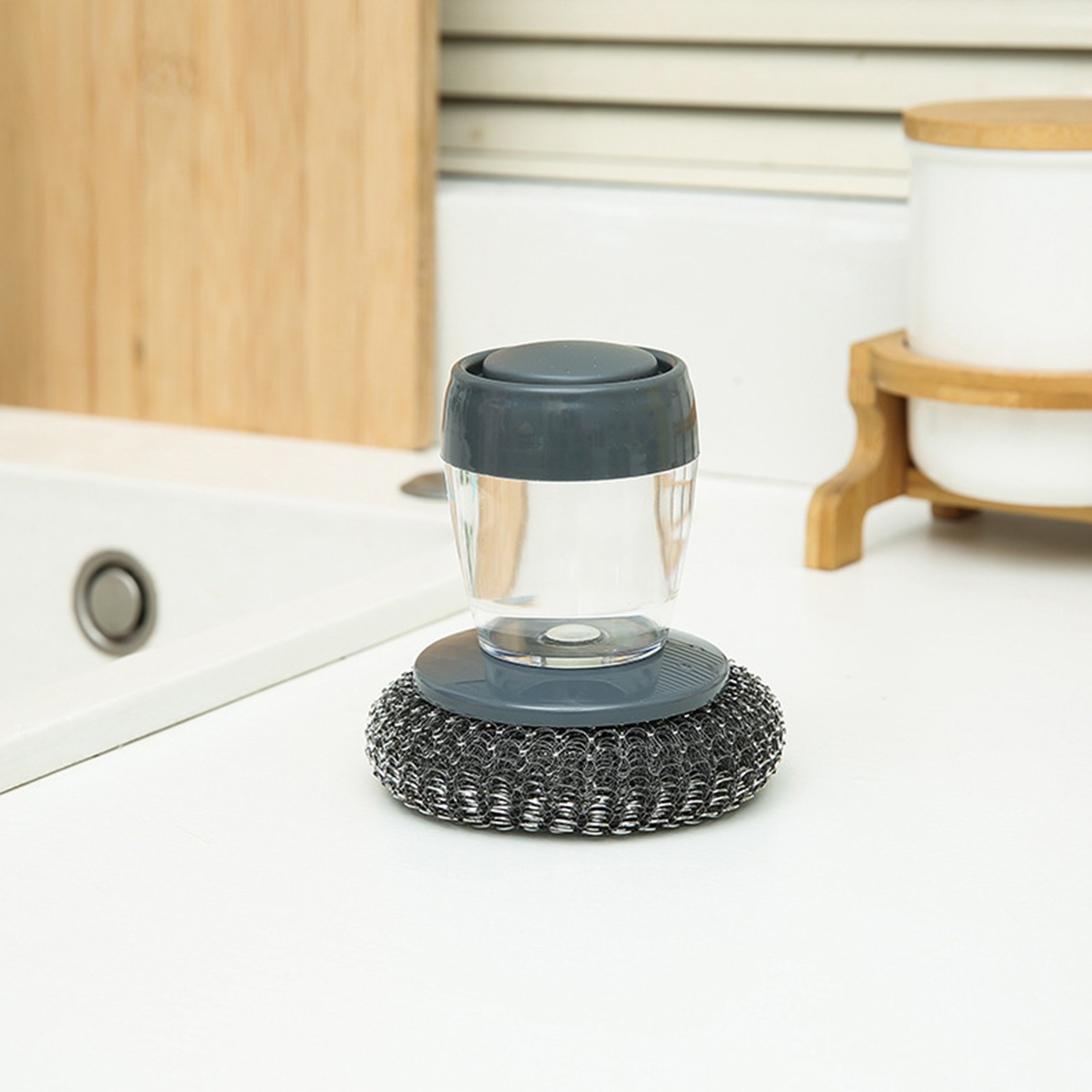 Kitchen Cleaning Brush Soap Dispensing Palm Dishwashing Pot Pan Scrubber Tools