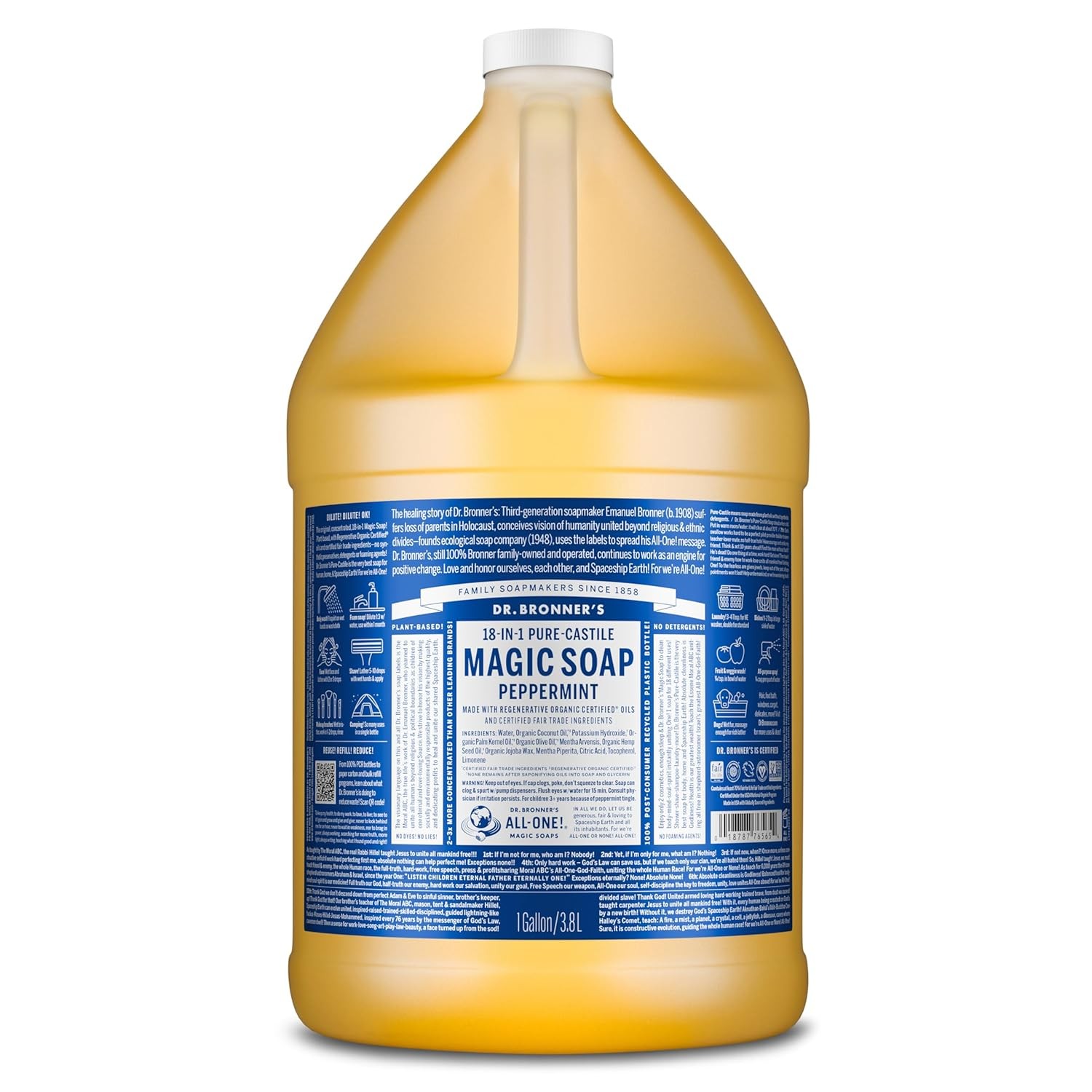 Dr. Bronner’s Pure-Castile Magic Soap Liquid (Peppermint, 1 Gallon) ?C Made wit
