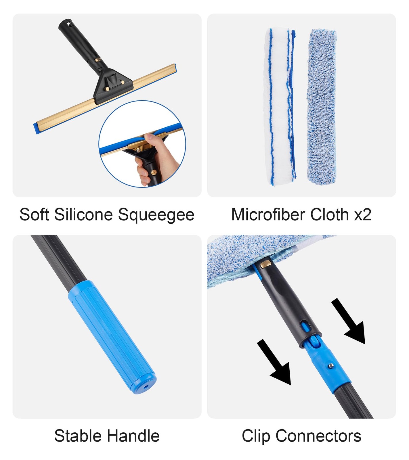 Swivel Squeegee Kit with 4 Extension Poles,Glass Scraper, Bendable Duster, 2 …