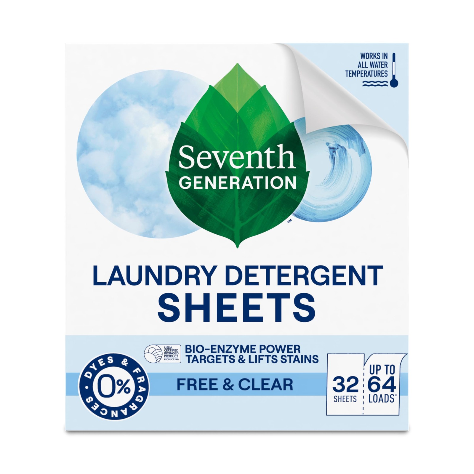 Seventh Generation Laundry Detergent Sheets 32Ct Free & Clear – 3 Pack