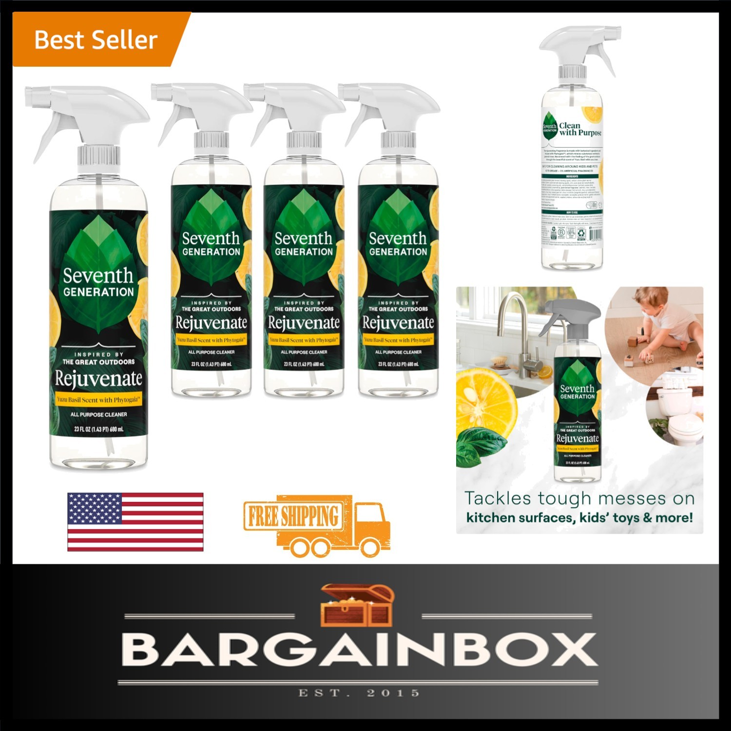 Powerful All-Purpose Cleaner with Yuzu Basil – Non-toxic & Eco-Conscious, 4 Pack
