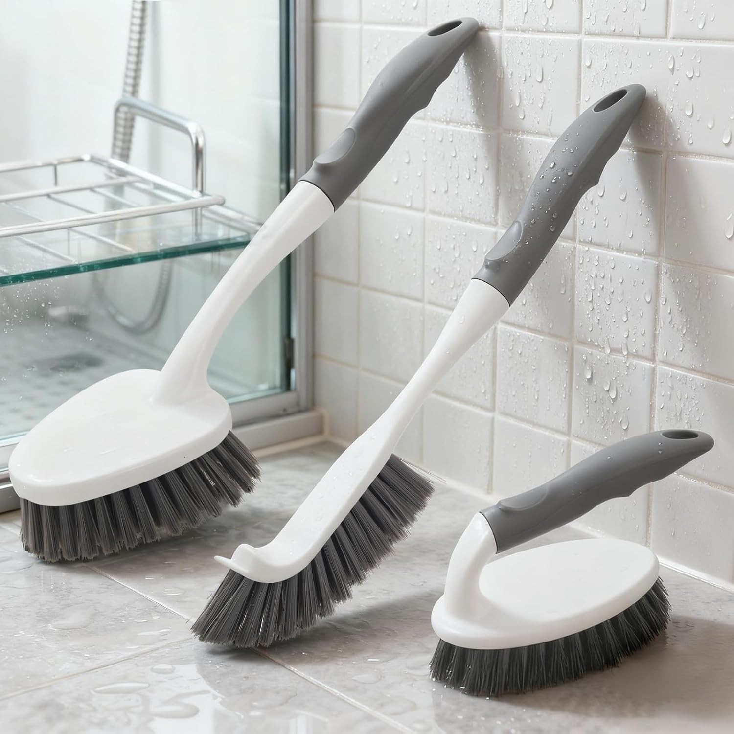 3 Pack Heavy Duty Scrub Brush Set for Household Use, Long Scrub Brush, Handheld