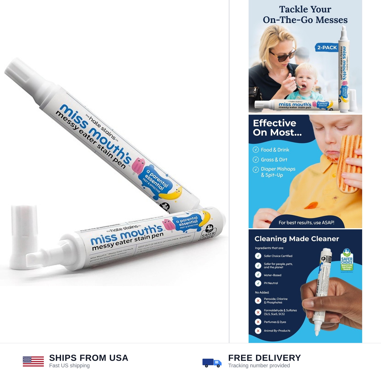 Miss Mouth’s Messy Eater Stain Treater Pen – 2 Pack To Go Instant Stain Remov…
