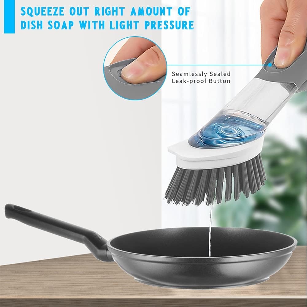 4-in-1 Dish Cleaning Brush Soap Dispensing Dish Brush Set with 4 Replacement Hea