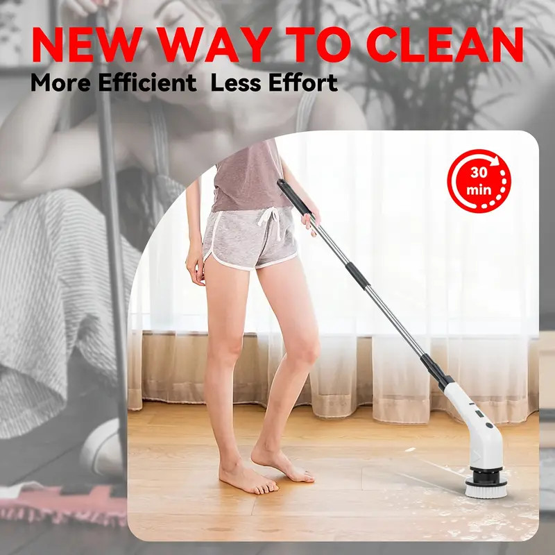 7-in-1 Electric Cleaning Brush Telescopic Handle Multifunction Floor & Kitchen T