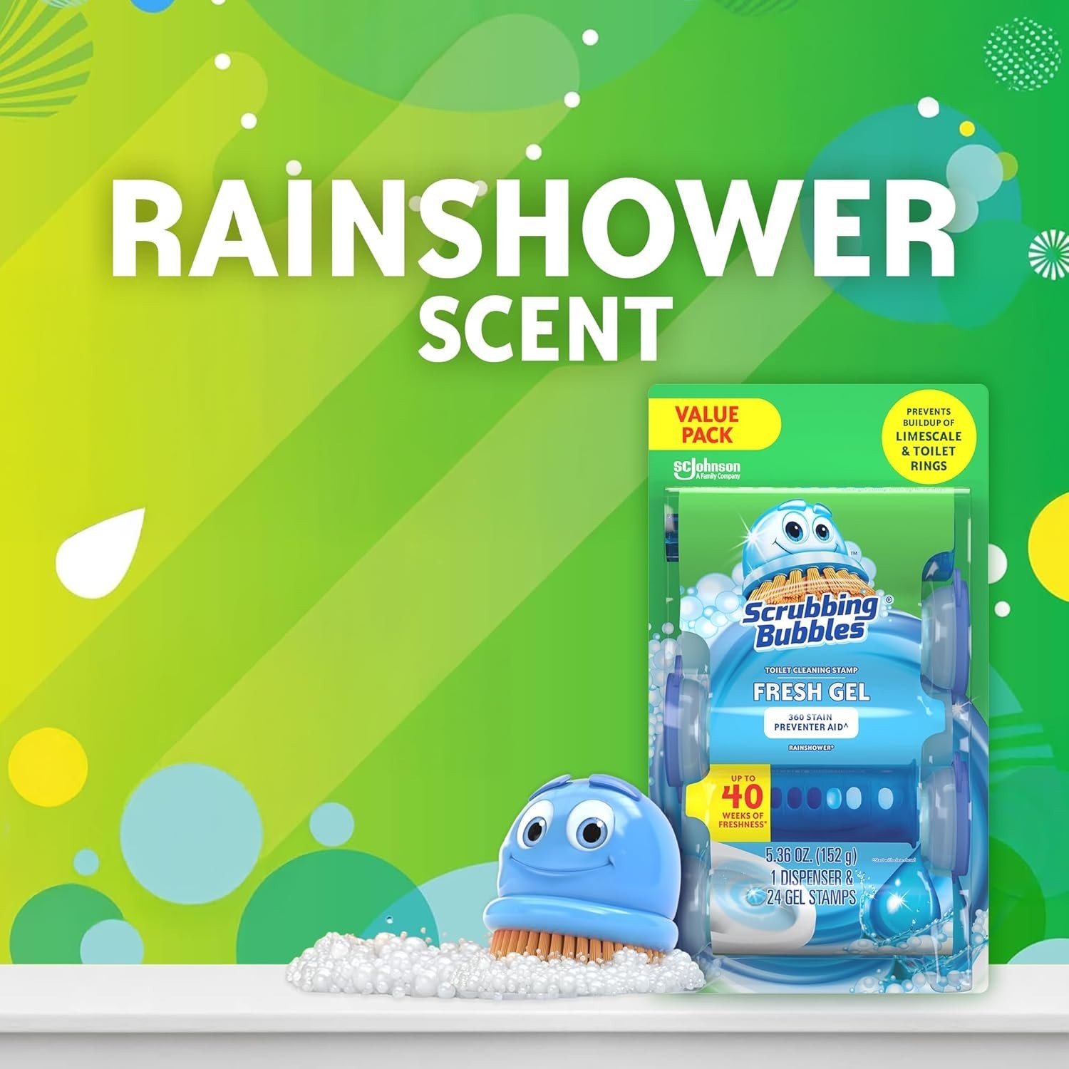 Flush-Activated Toilet Cleaning Gel Stamps – 24 Pack with Rainshower Freshness