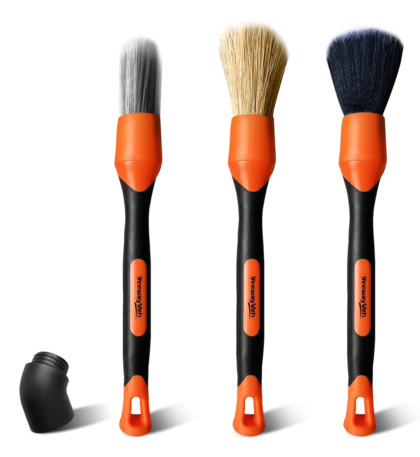 3 Pcs Car Detailing Brush Set Boars Hair Ultra Soft Air Vent Interior Orange