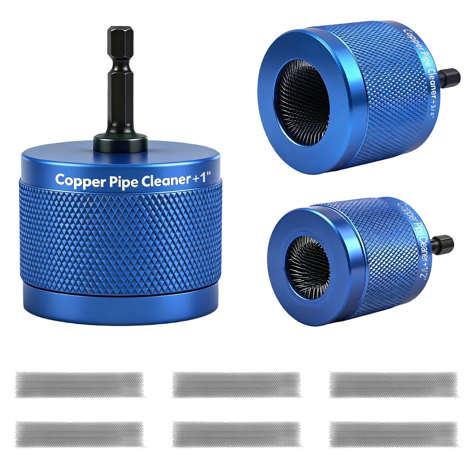 Copper Pipe Cleaner Drill Attachment – 1/2″, 3/4″, 1″ Metal Tube Brushes, 6 Blad