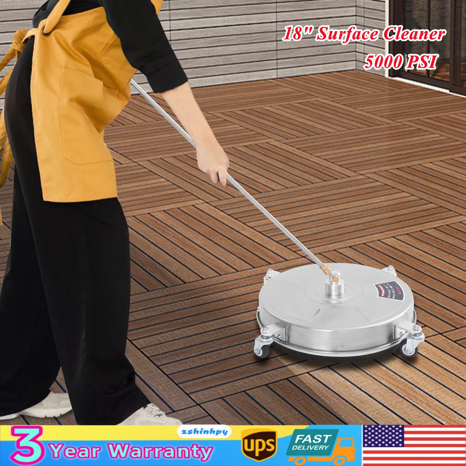 Modern 18-inch Surface Cleaner Stainless Steel Surface Cleaner with 4 Wheels NEW