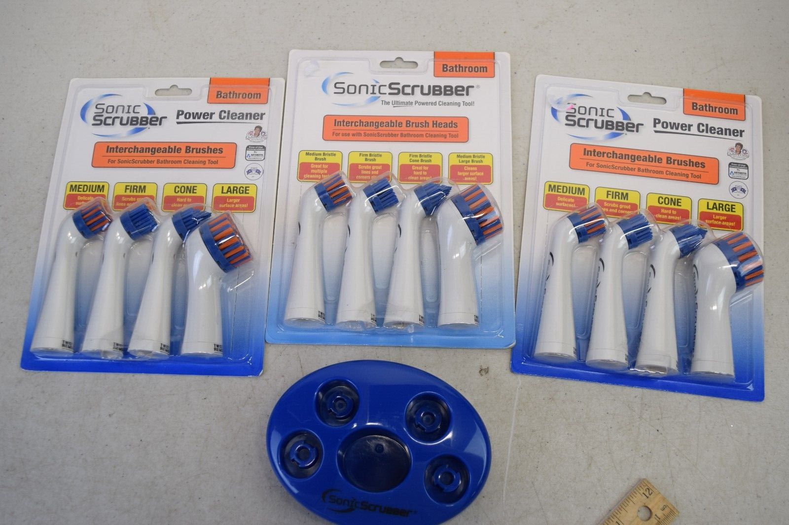 3x NEW! SonicScrubber Bathroom Cleaning 4 Interchangeable Brush Heads with base