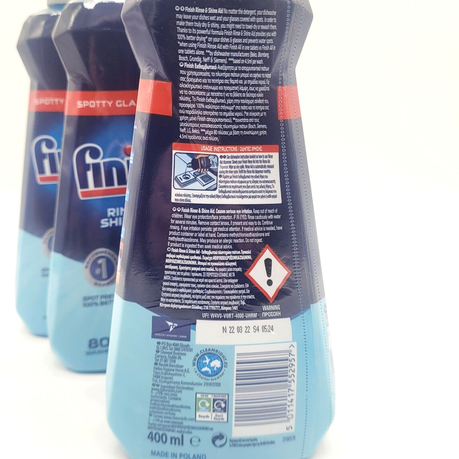 Finish Dishwasher Rinse Aid 13.5oz x4 Bottles Shine & Drying Booster