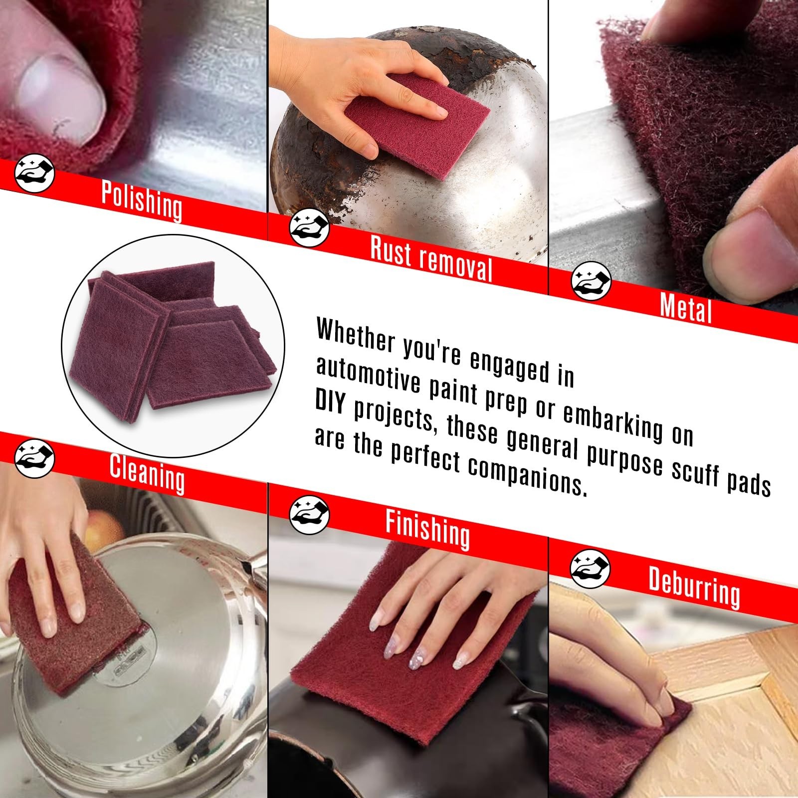 20PCS Maroon Abrasive Scrub Pads 6″x9″ for Paint Prep, Scuffing & Sanding