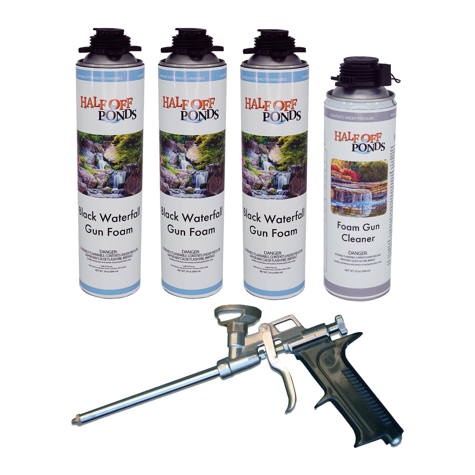 Home Waterfall Foam Kit – 3 Cans, Gun & Cleaner for Ponds & Rock Features