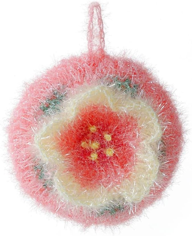 Cherry Blossom Shaped Acrylic Dish Scrubber, Flower Shaped Hand Crochet