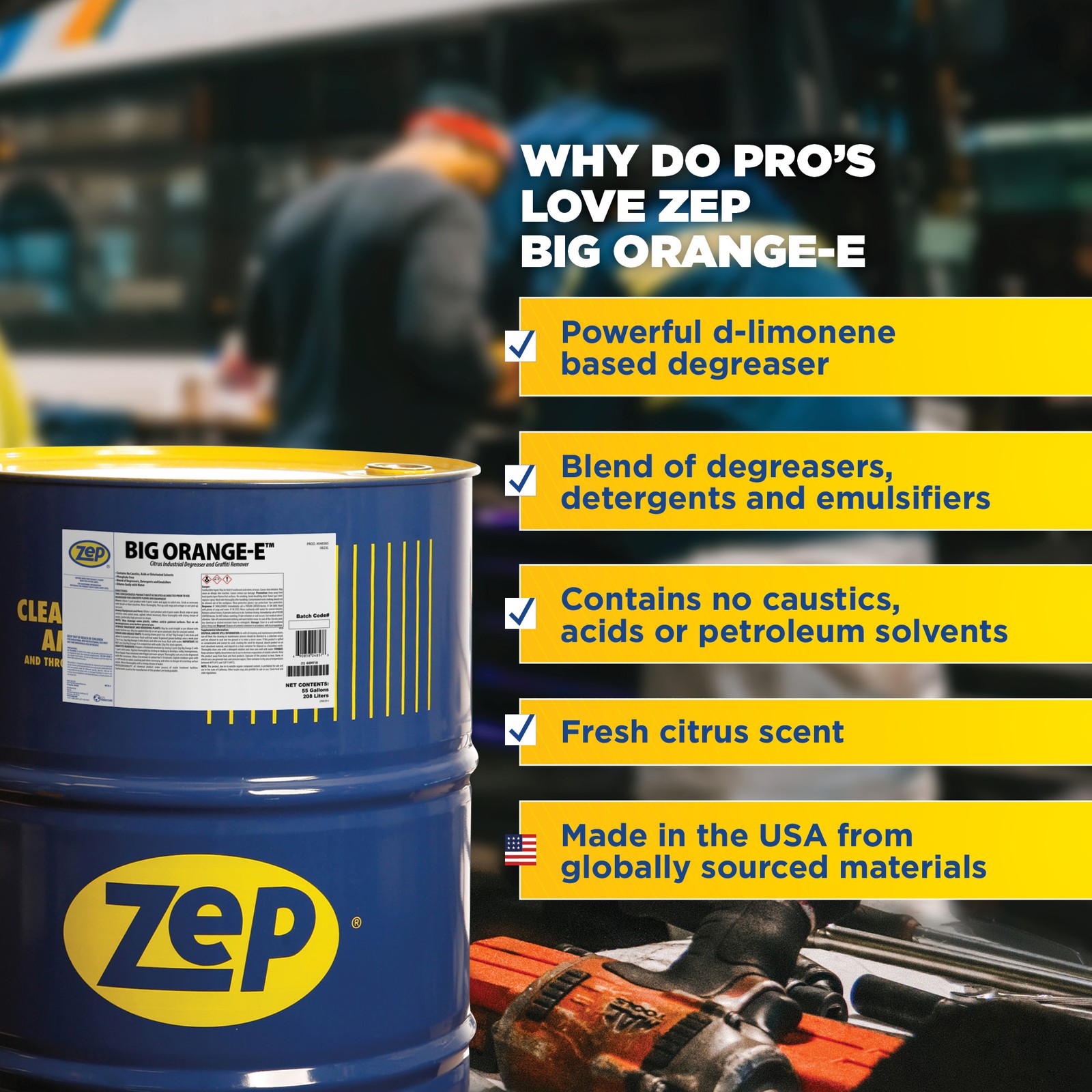 Zep Big Orange-E Citrus Industrial Degreaser and Graffiti Remover – 55 Gallon (1