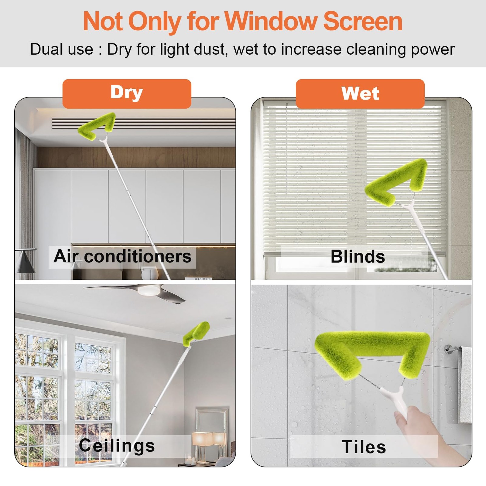 Window Screen Cleaning Brush with 62in Extension Pole, Innovative Fibre Mesh …