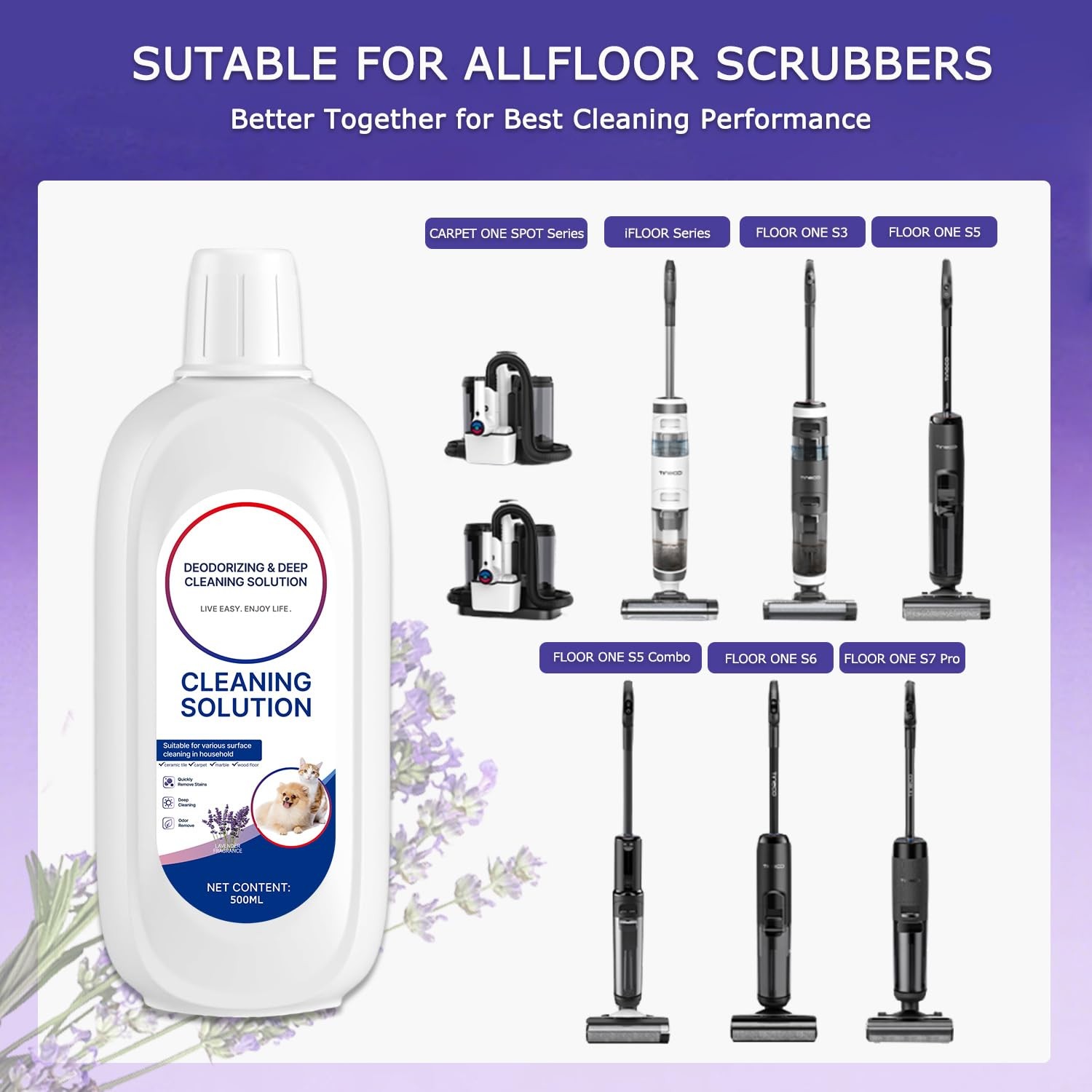 Floor Cleaner Lavender Scent with Tineco Cleaning Solution Refill, Deep Clean…