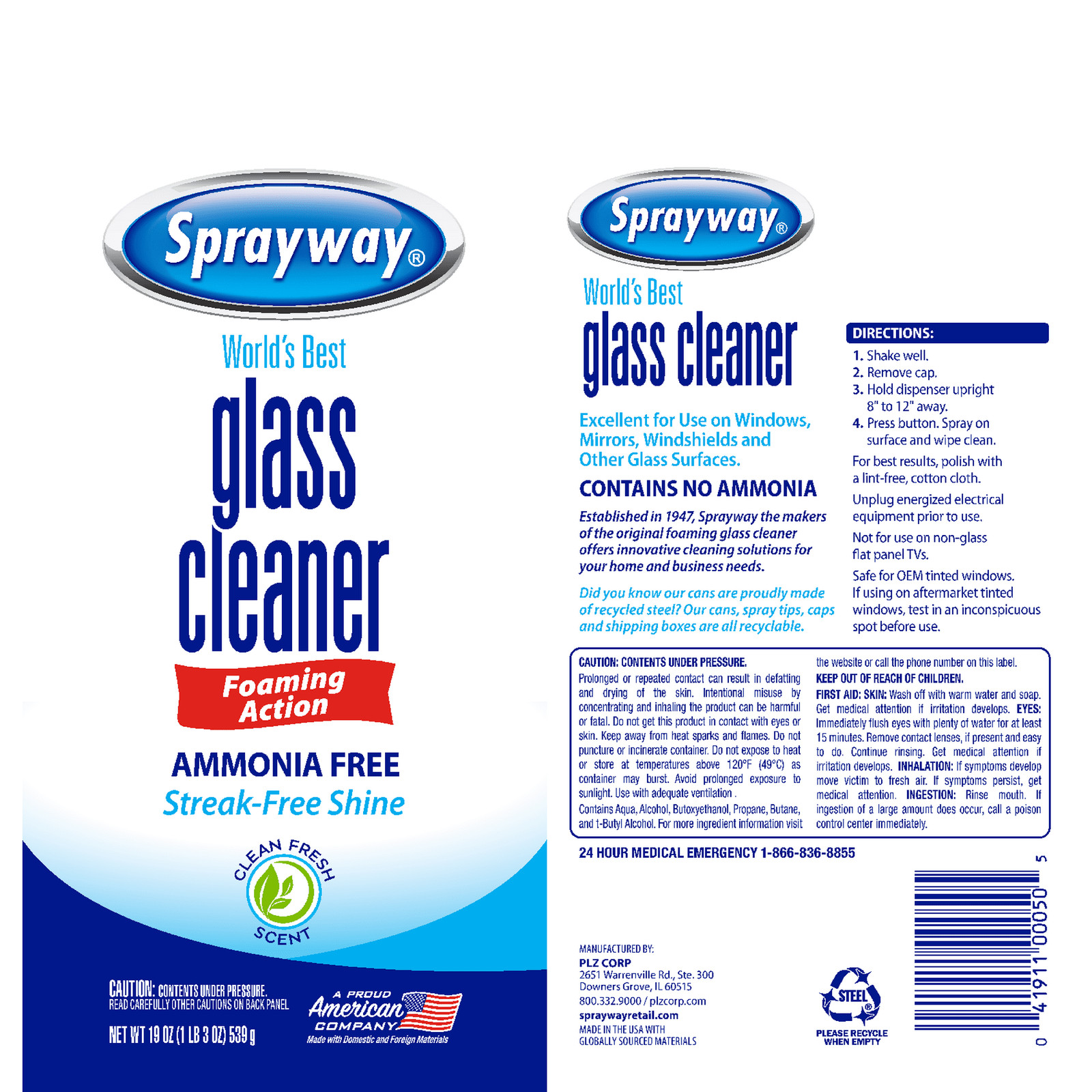 Sprayway Glass Cleaner Aerosol, 19 Oz.12pk FREE SHIPPING