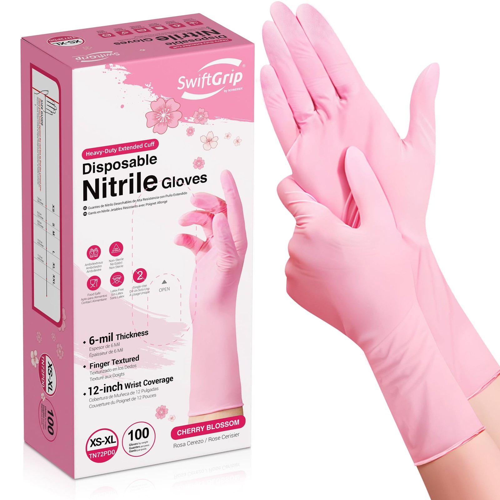 SwiftGrip Disposable Nitrile Dishwashing Gloves, Small, Cherry Blossom