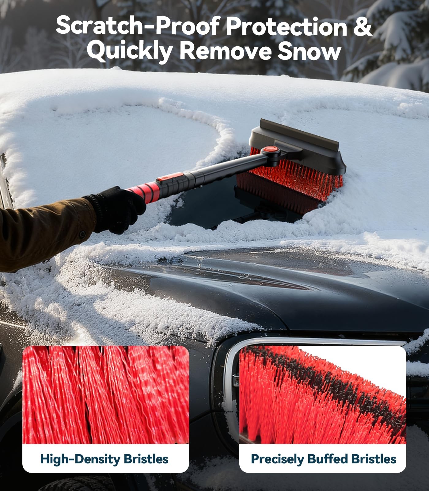 TrySpace All-Around High-Efficiency Cleaning 39 inch Extendable Snow Brush and I