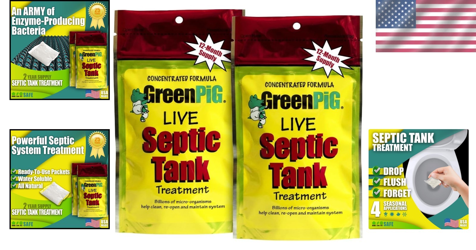 8 Easy Drop-In Septic Treatment Packets – 2- Enzyme Supply for Homeowners