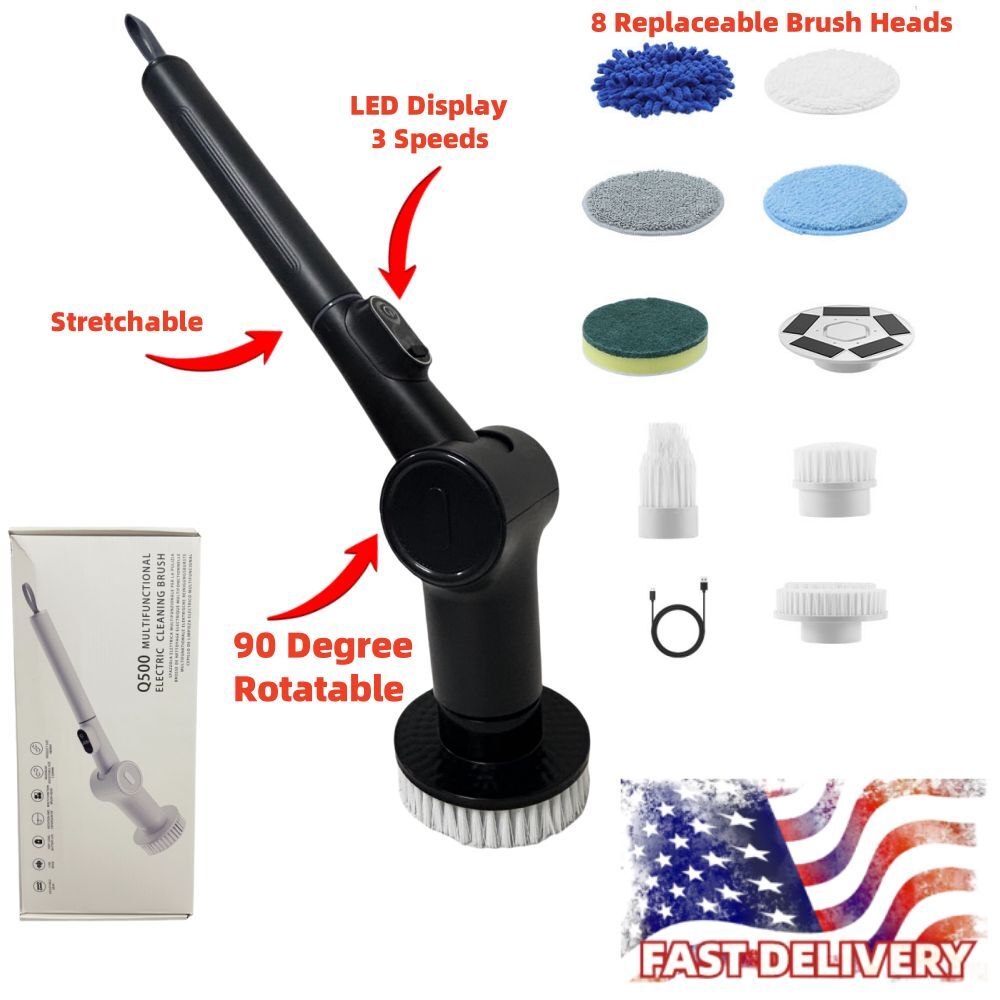Electric Scrubtastic Rechargeable Cordless Spin Scrubber 9 Heads Cleaning Mop US
