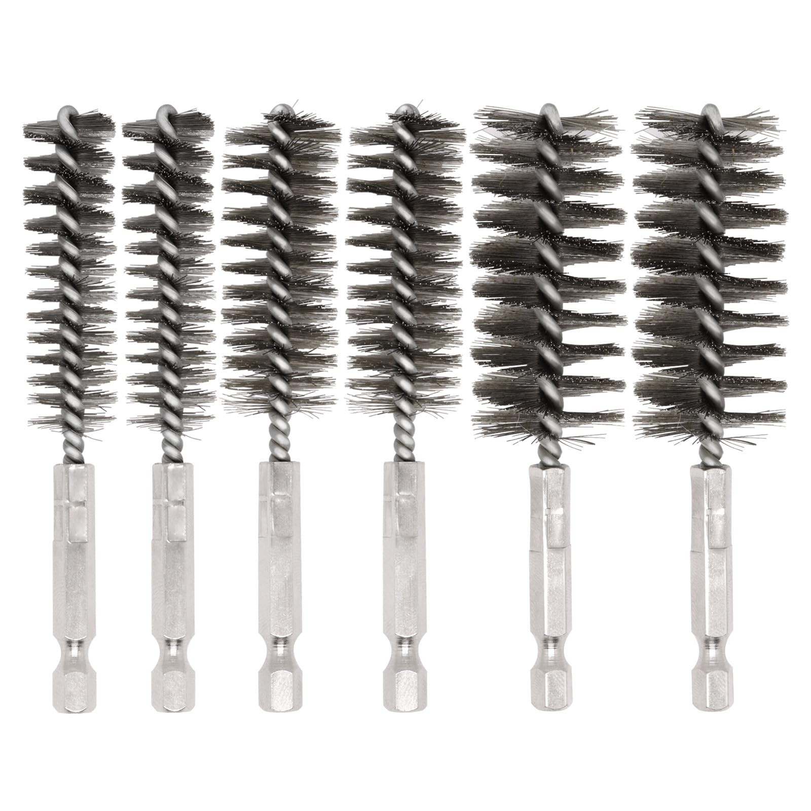 6 Pcs Bore Brush for Drill, 1/4″ Hex Shank Stainless Steel Twisted Wire Brush…