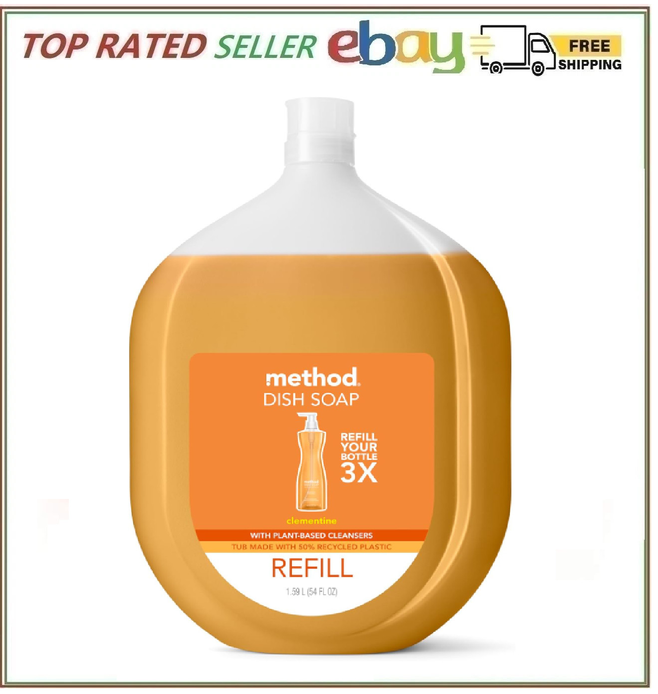 Method Gel Dish Soap Refill, Clementine Scent, Powerful Cleaning Formula, Large