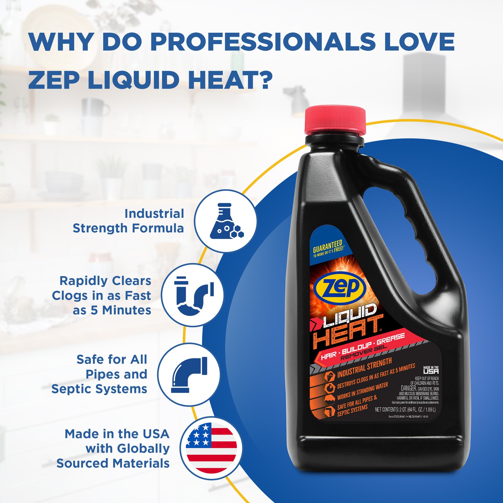 Zep Liquid Heat Hair and Grease Clog Dissolver Gel – 64 oz (Case of 6) ZULHG64 –