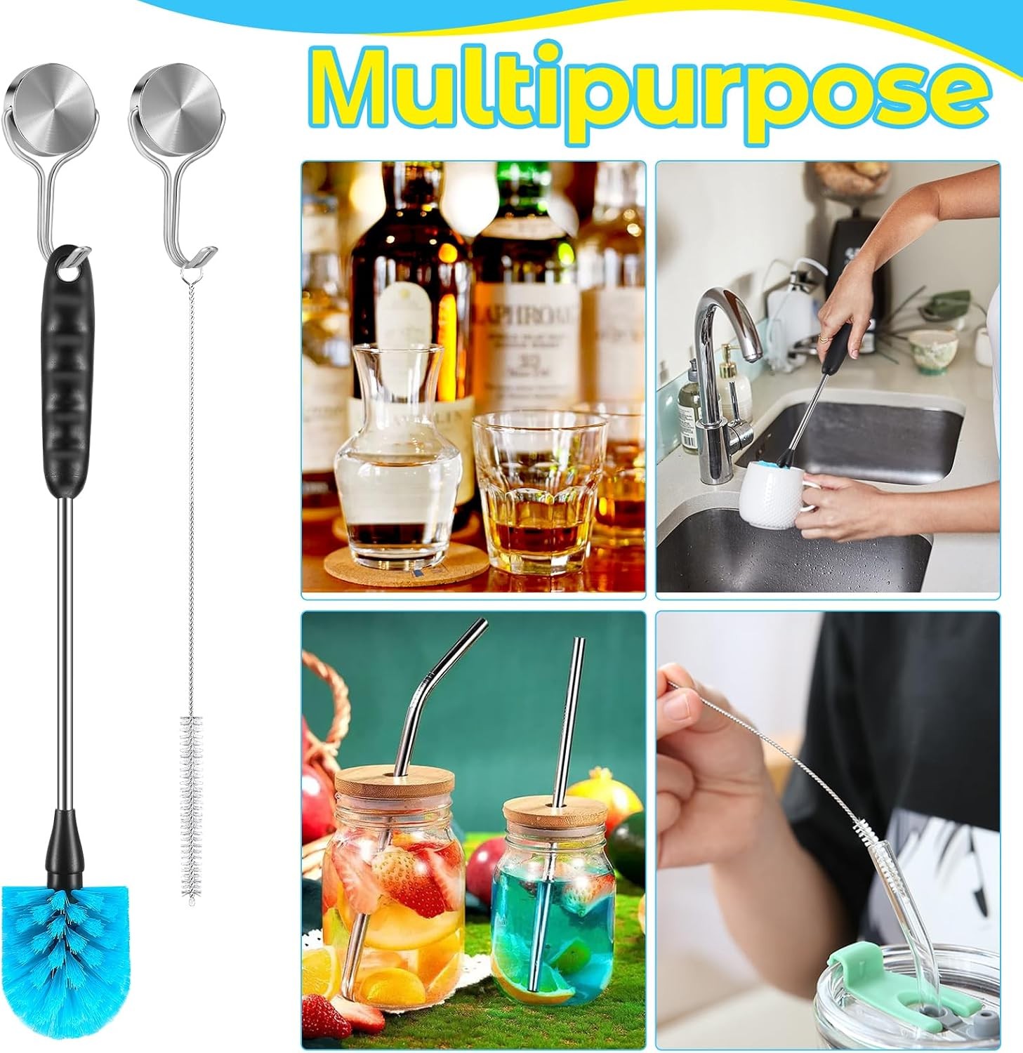Baby 5 Pack Bottle Cleaning Brush Set, Stainless Steel Scrub Cleaner Brush