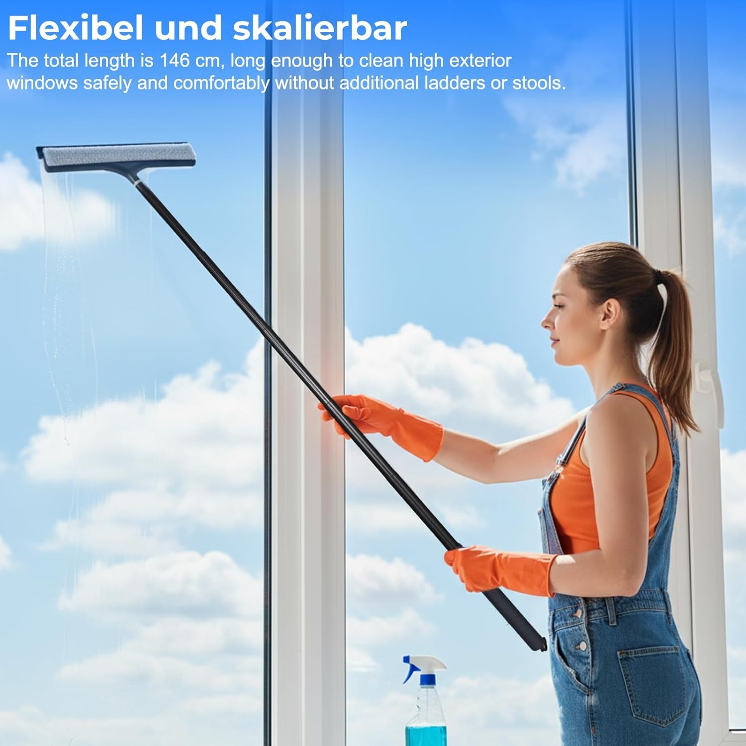 Shower Squeegee with Long Handle,Includes Replaceable and Washable Cloth Pads