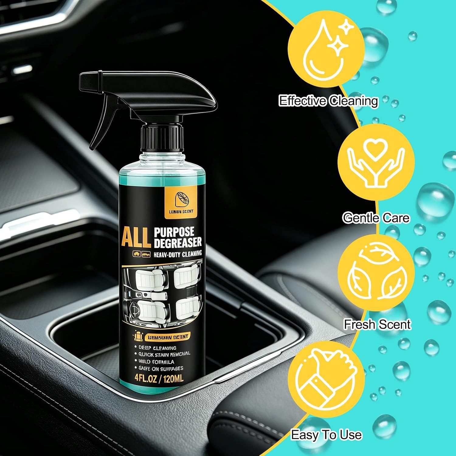 2Pcs All Purpose Degreaser for Car and House,Lemon Scent,Heavy-Duty Cleaning Spr