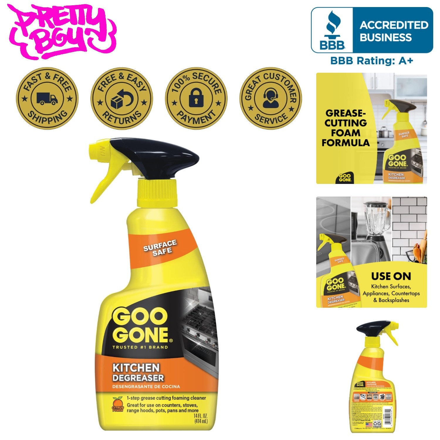 Powerful Citrus Kitchen Degreaser – Fast Action Foaming Cleaner, 14 Fl. Oz.
