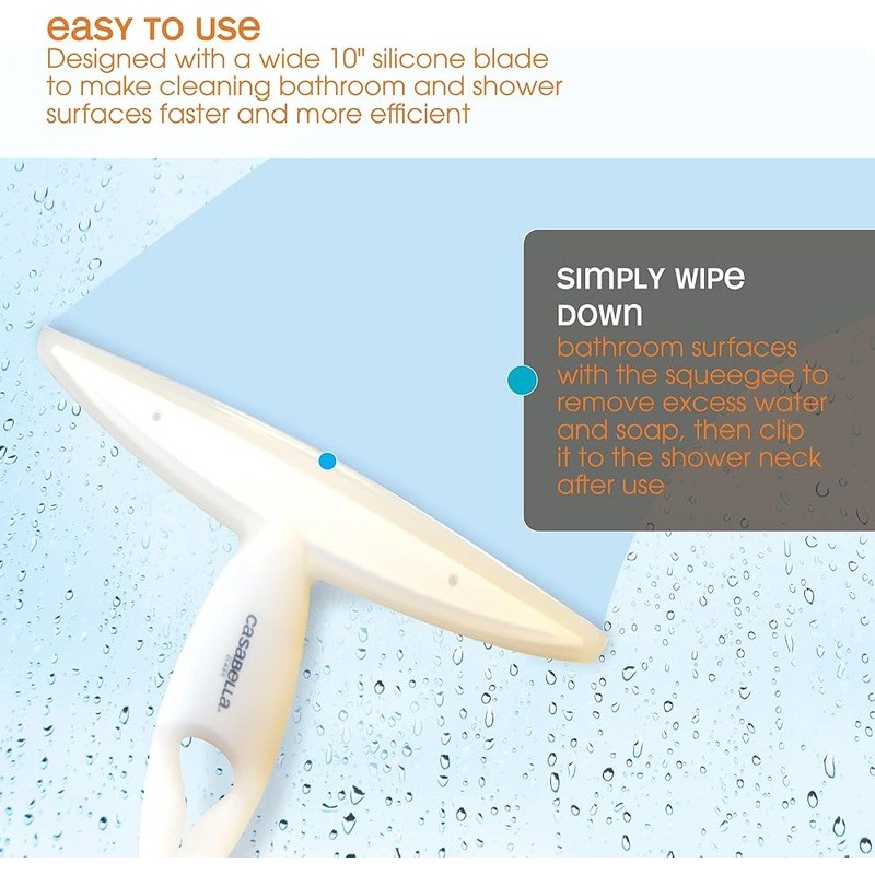 10 Inch Shower Squeegee Silicone Blade Ergonomic Handle Streak Free Cleaning New