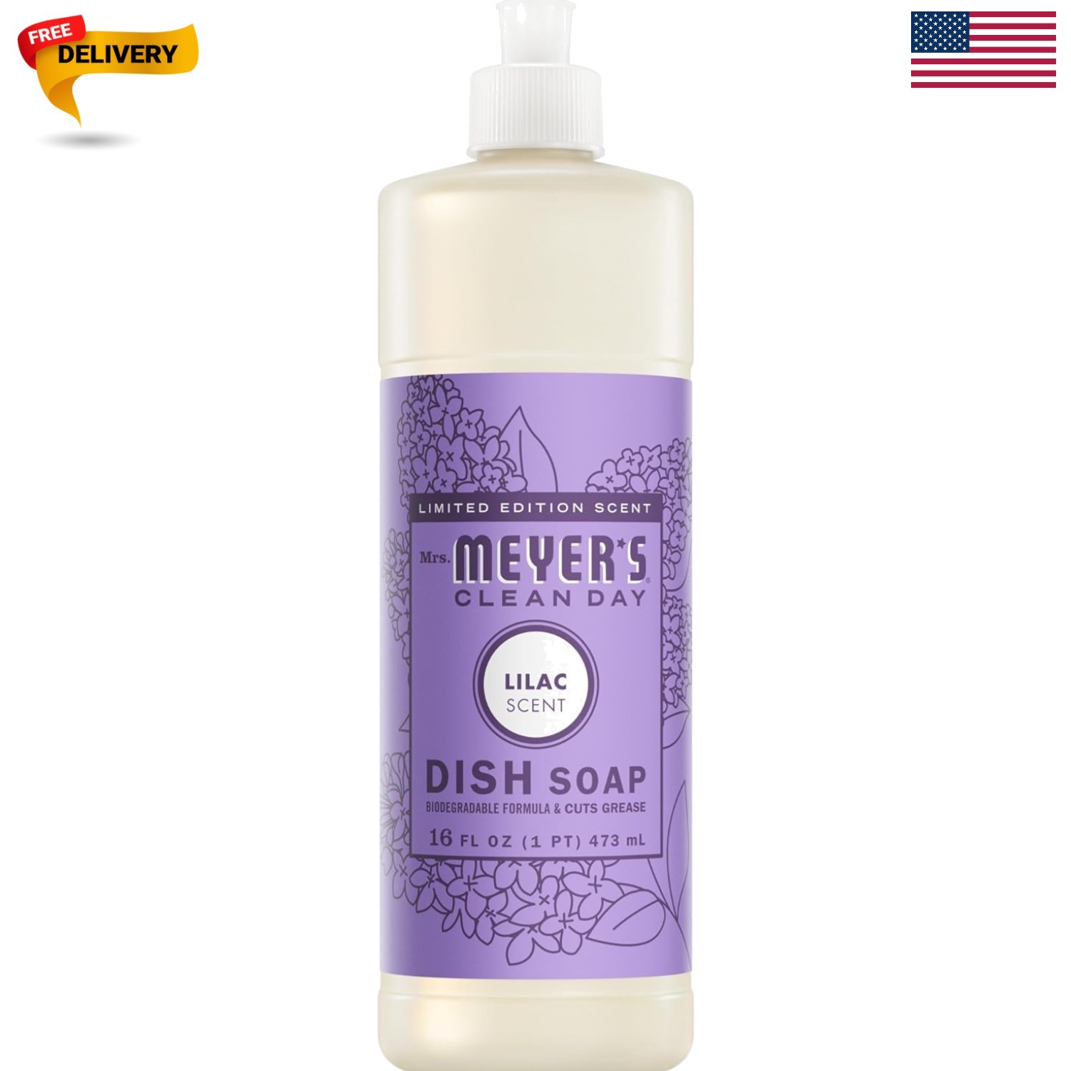 MRS. MEYER’S CLEAN DAY Liquid Dish Soap, Lilac, 16 fl. oz