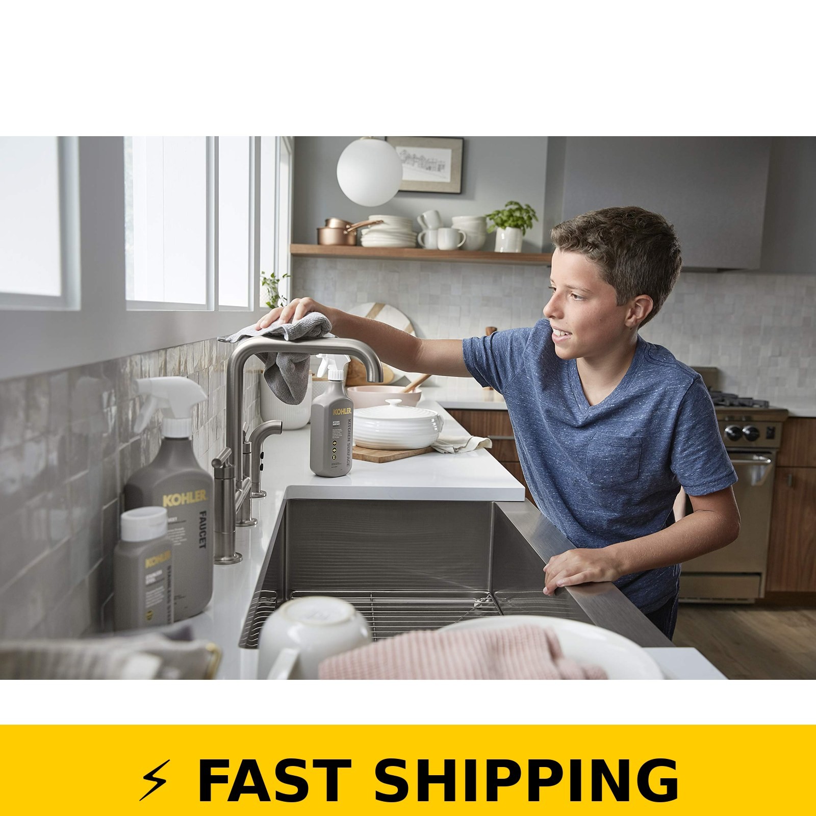 Kohler Faucet Cleaner, 28 FL Oz – Streak Free Shine, Ammonia Free