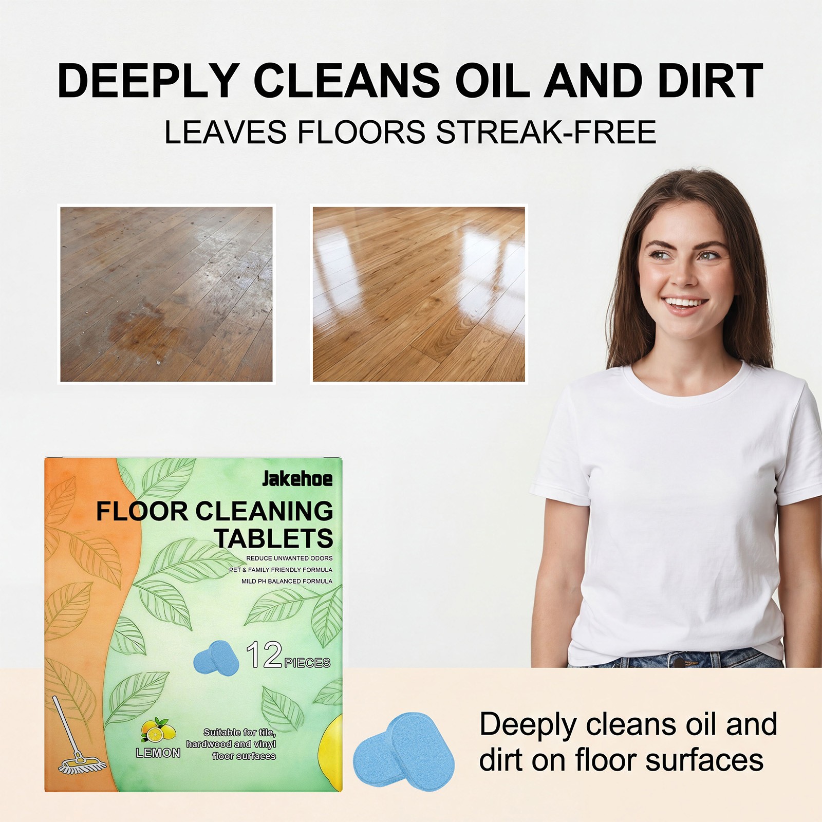 12PCS Floor Cleaning Tablets Dissolvable Floor Cleaner Tablets for Hard Floors